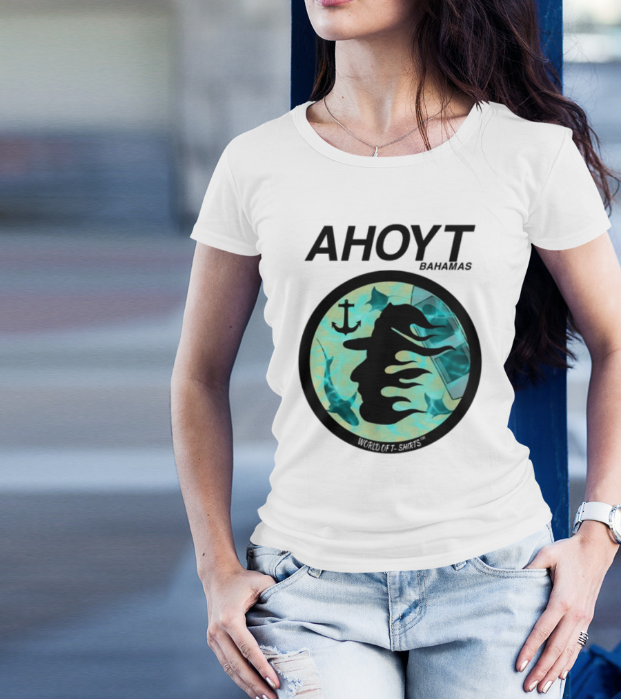Worldof S Ahoyt Bahamas Anchor Sharks Circle Ocean Theme T-Shirt