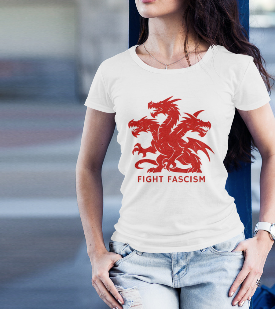 3 Headed Dragon Fight Fascism Anti Fascist Red Dragon Emblem T-Shirt