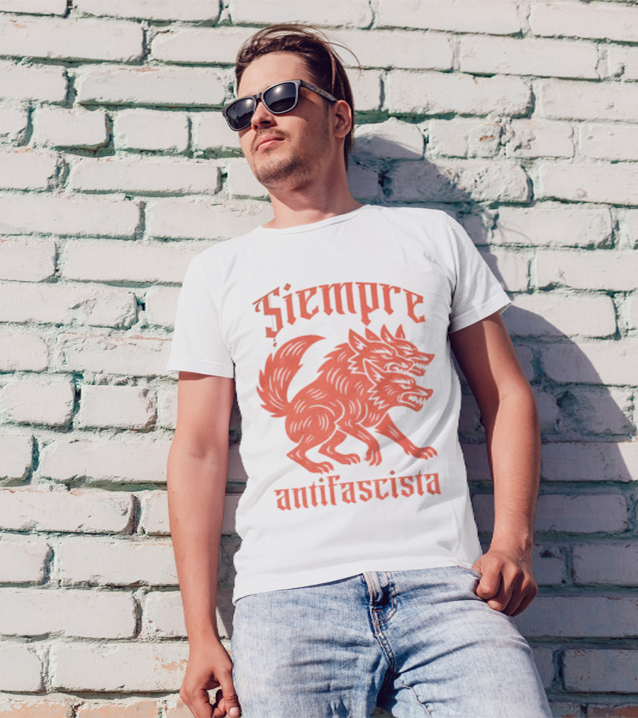 Siempre Antifascista Linocut Three-Headed Dog T-Shirt
