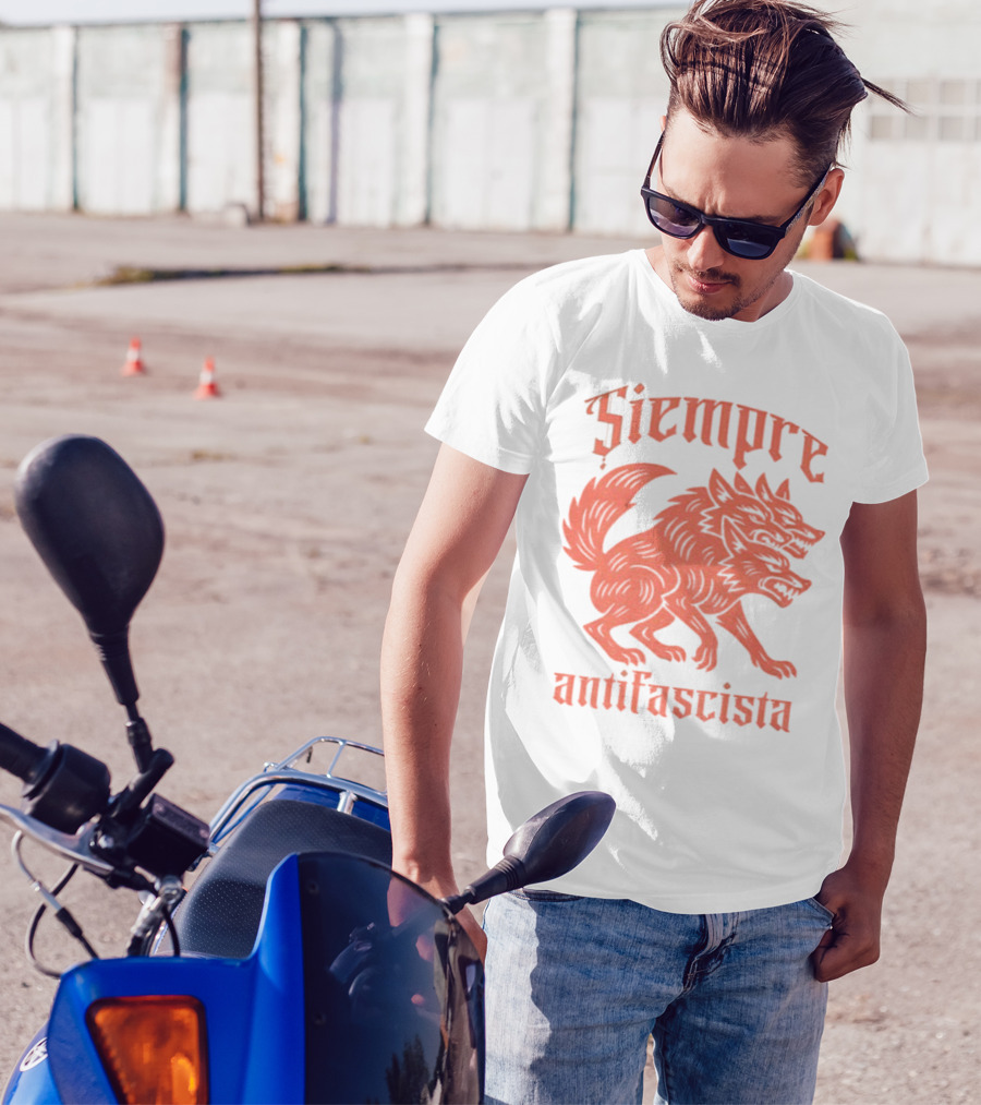 Siempre Antifascista Linocut Three-Headed Dog T-Shirt