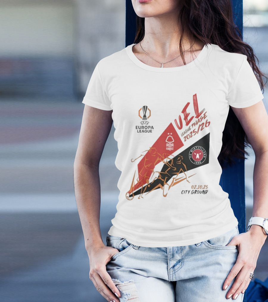 Nottingham Forest Vs FC Midtjylland Europa League 2025/26 League Phase City Ground 02.10.25 T-Shirt