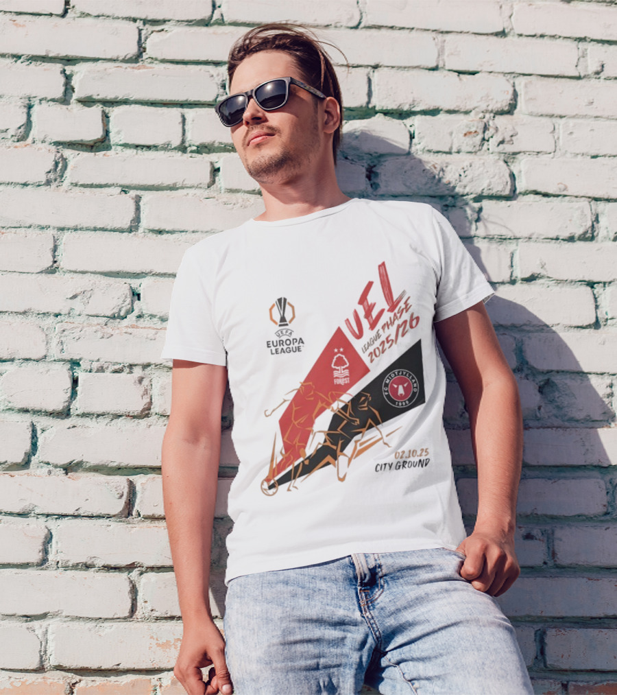 Nottingham Forest Vs FC Midtjylland Europa League 2025/26 League Phase City Ground 02.10.25 T-Shirt