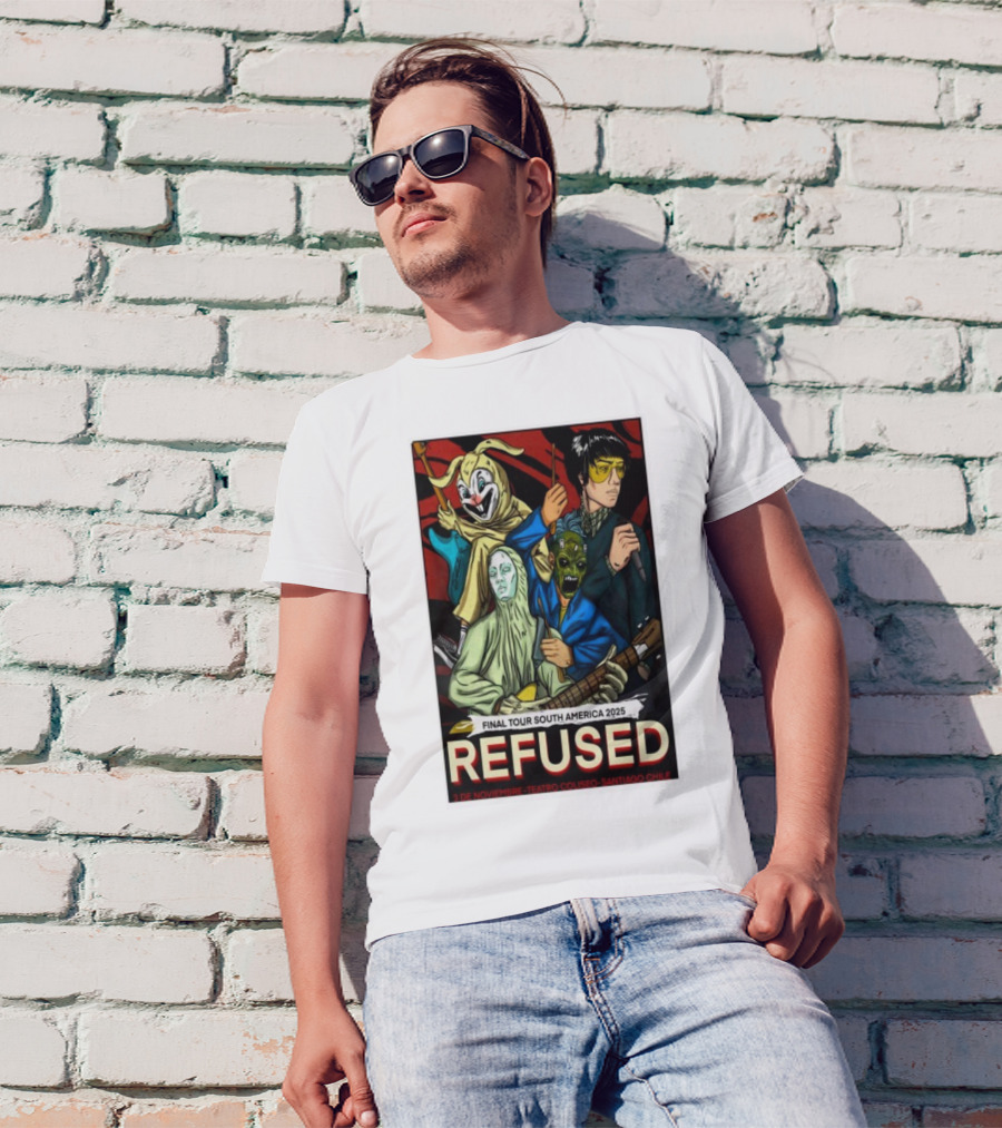 Refused Final Tour South America 2025 Teatro Coliseo Santiago Chile 3 De Noviembre Masked Band Illustration T-Shirt