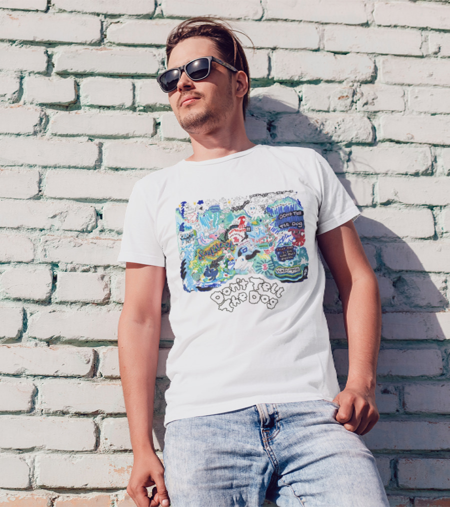 Don't Tell The Dog Sunflower Ventura Highway Whimsical Collage T-Shirt