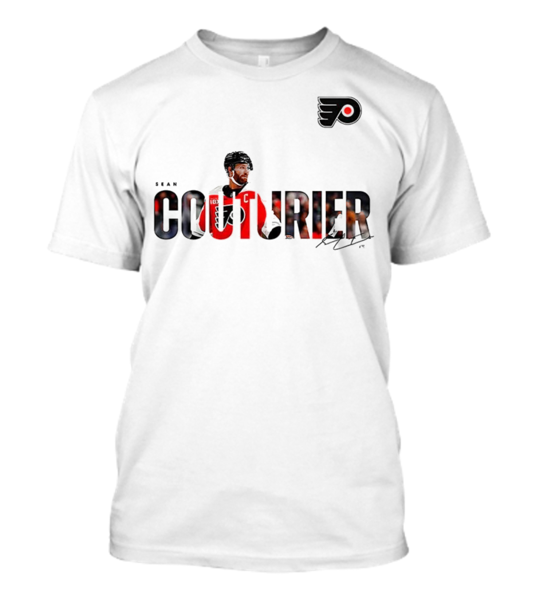 Sean Couturier Philadelphia Flyers Signature NHL C Captain T-Shirt