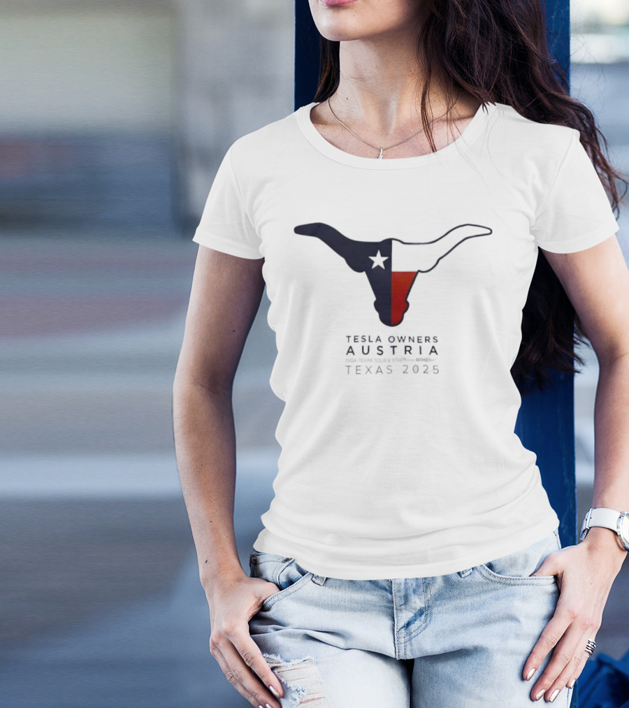 Tesla Owners Austria Texas 2025 Tour Longhorn Star Outline Logo T-Shirt