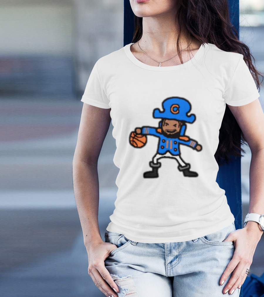 Captain Clutch Basketball Cartoon Character Blue Hat And Jacket T-Shirt
