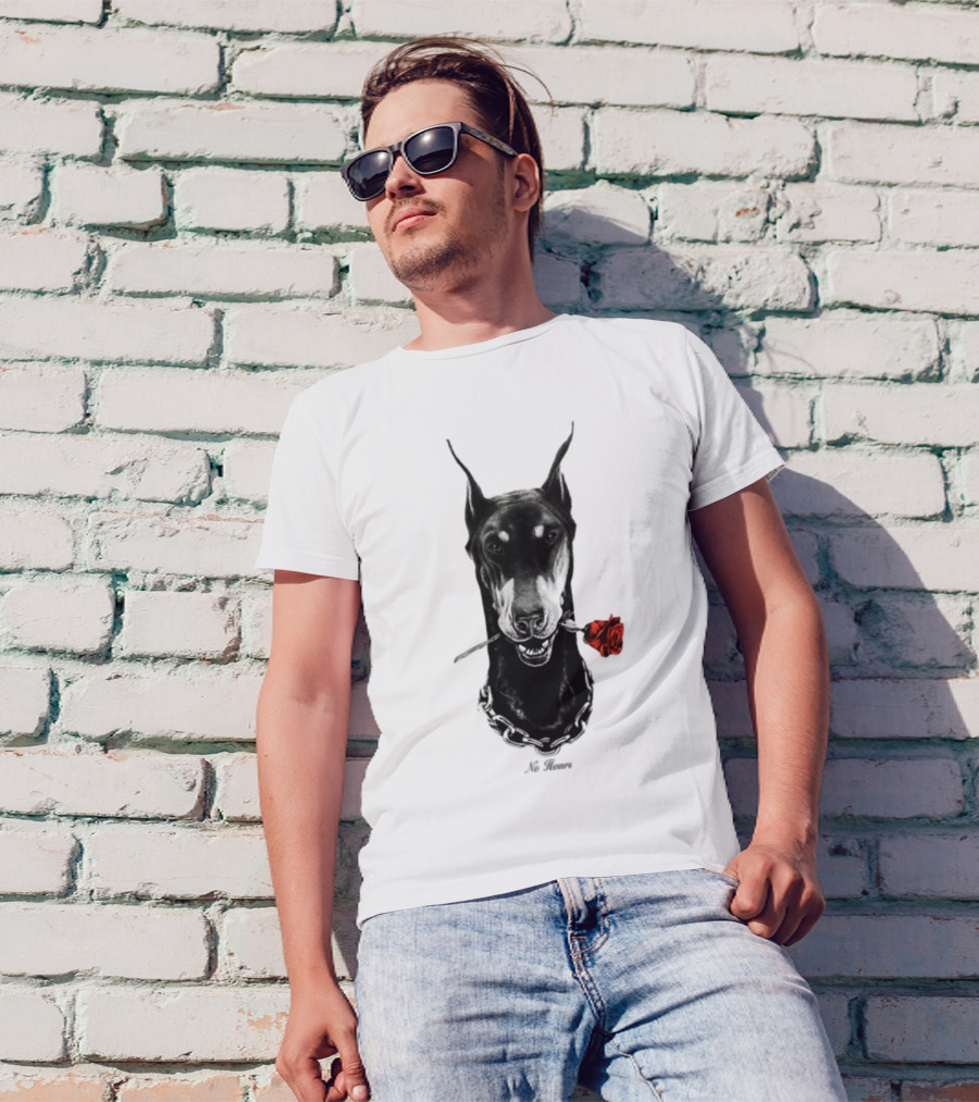 Doberman No Hours Red Rose Chain T-Shirt