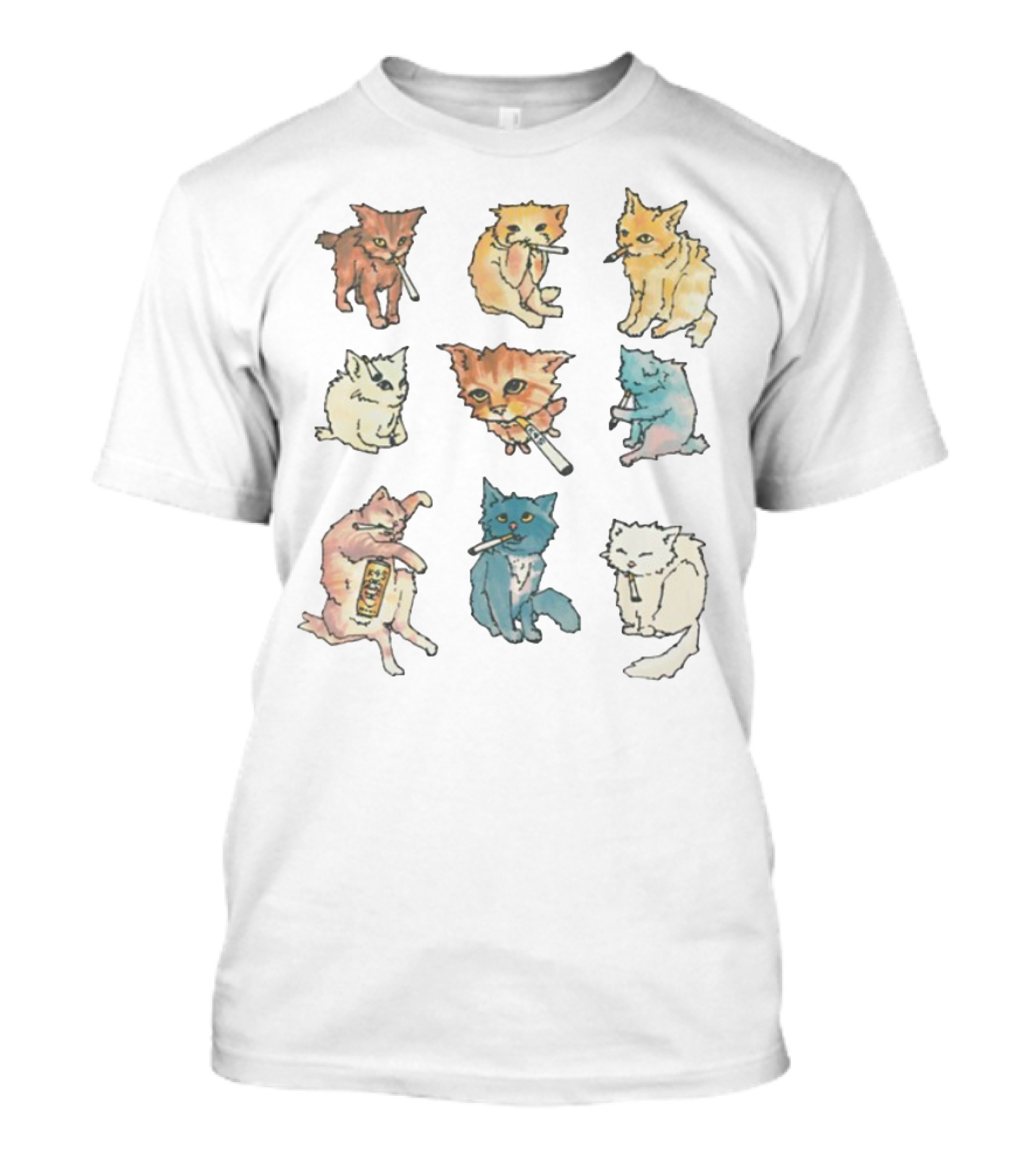 Kitty Ciggy Gang Quirky Cats Smoking Cigarettes Art Style T-Shirt