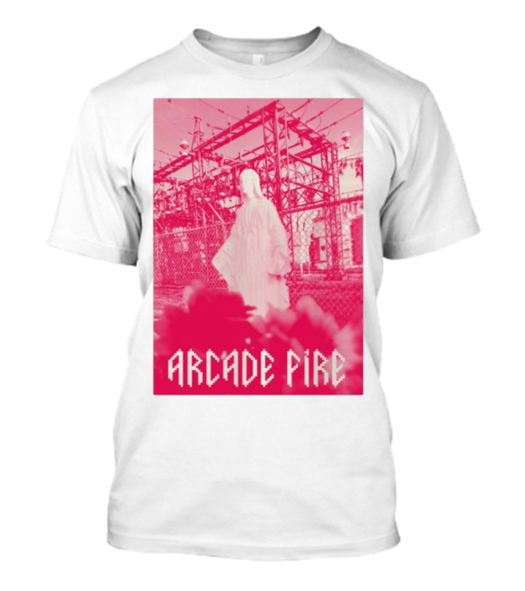 Arcade Fire Virgin Mary Statue Pink Power Station T-Shirt
