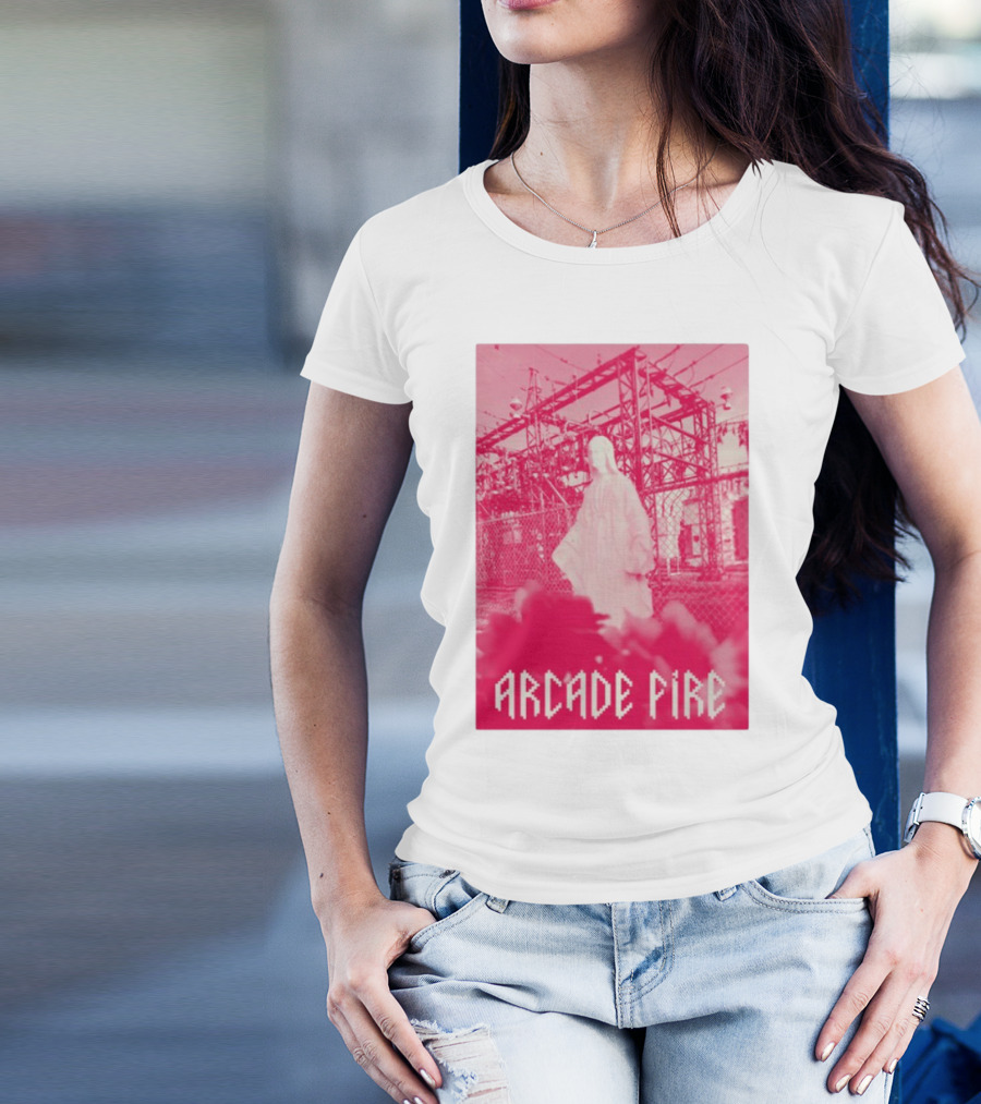 Arcade Fire Virgin Mary Statue Pink Power Station T-Shirt