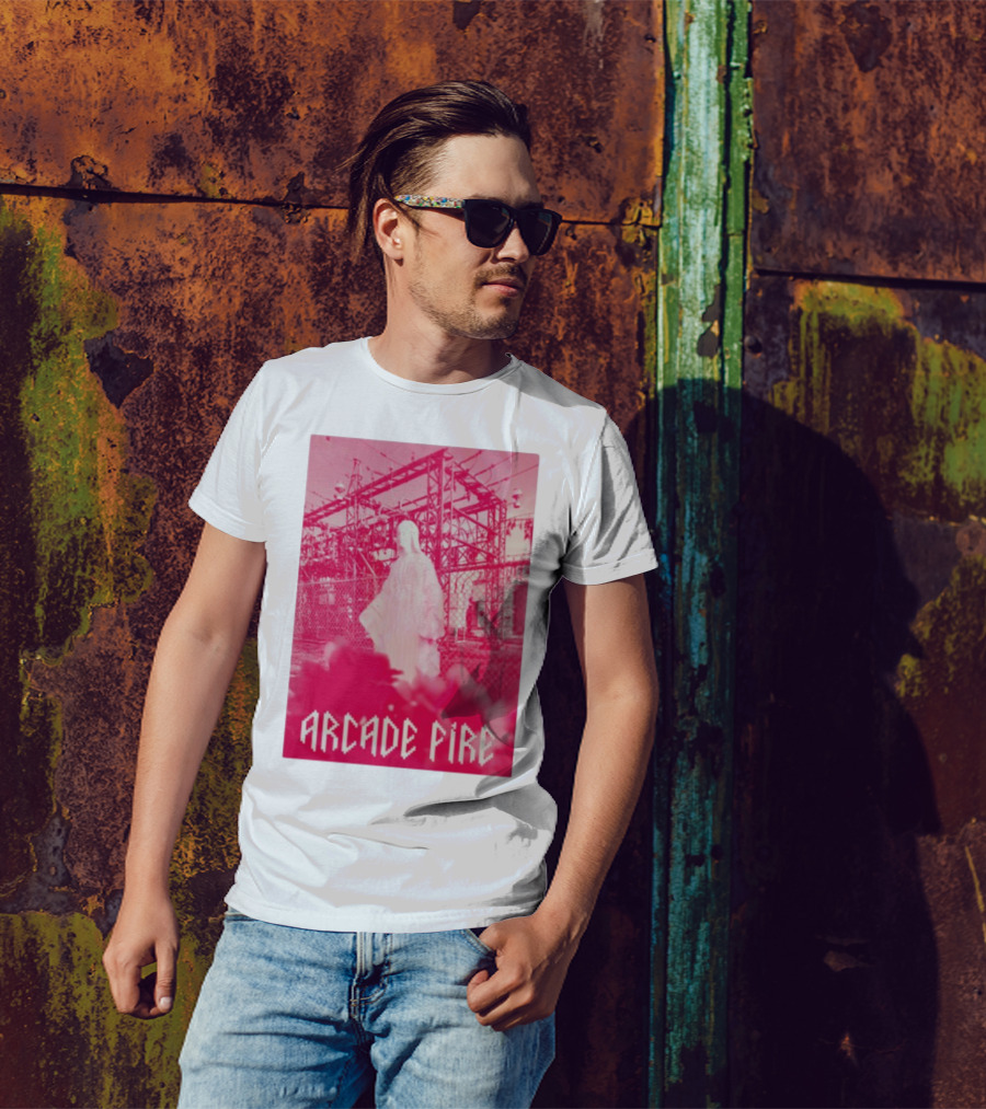 Arcade Fire Virgin Mary Statue Pink Power Station T-Shirt