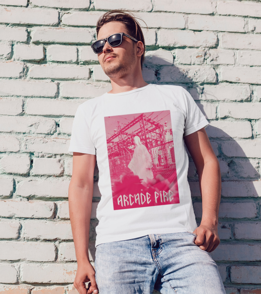 Arcade Fire Virgin Mary Statue Pink Power Station T-Shirt