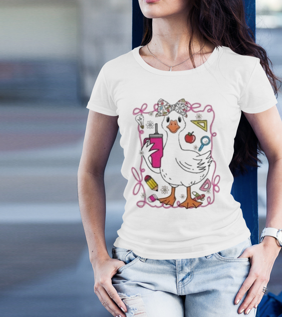 Brooke And Bear Back To School Goose Pencil Apple Ruler T-Shirt