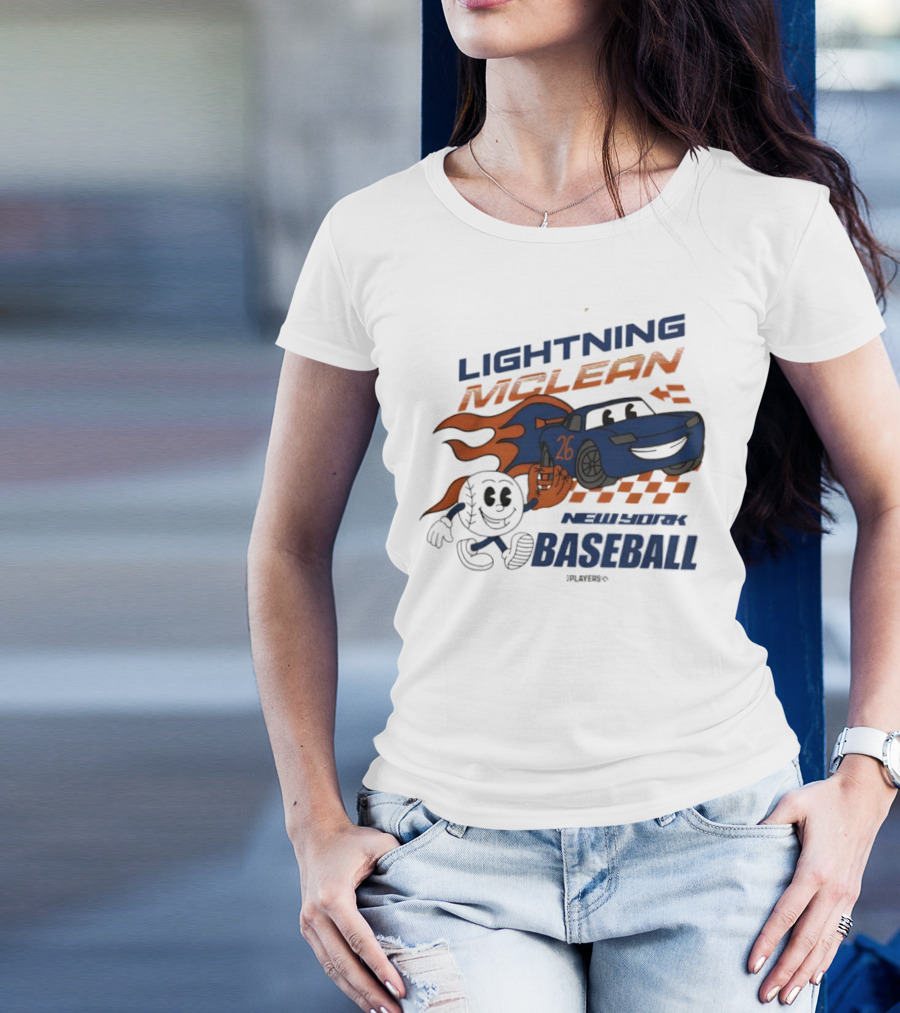 Lightning McLean New York Baseball 26 Cartoon Flame Racing T-Shirt