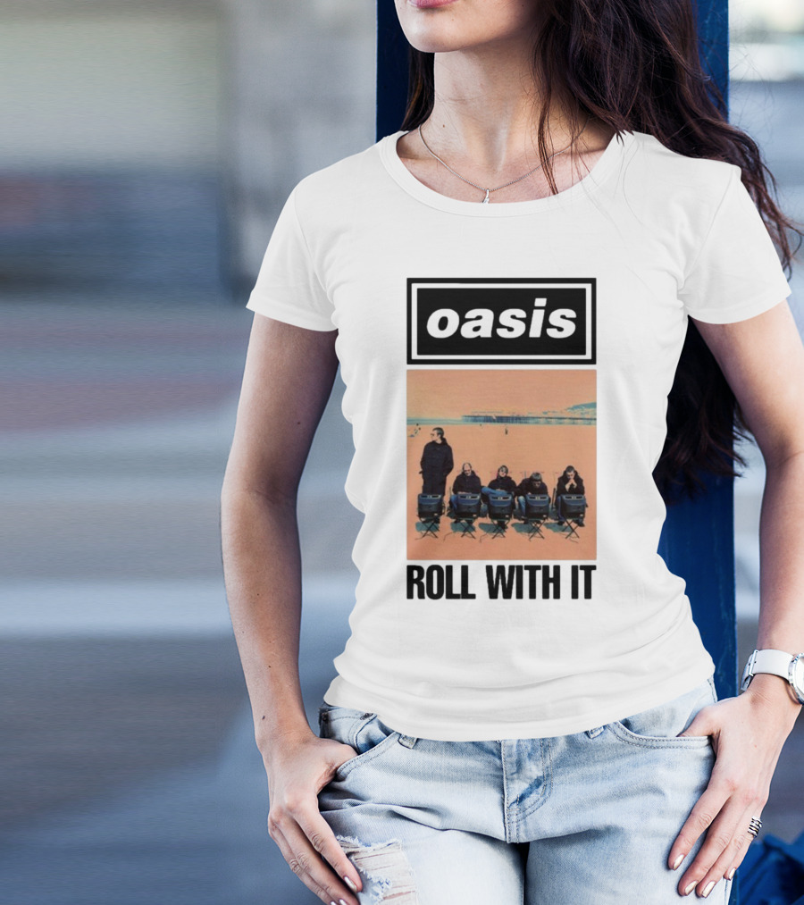 Oasis Roll With It Single Beach Scene Retro Style T-Shirt