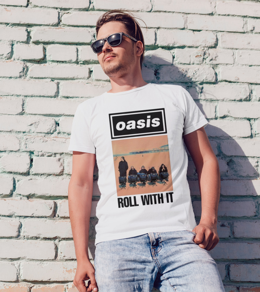 Oasis Roll With It Single Beach Scene Retro Style T-Shirt