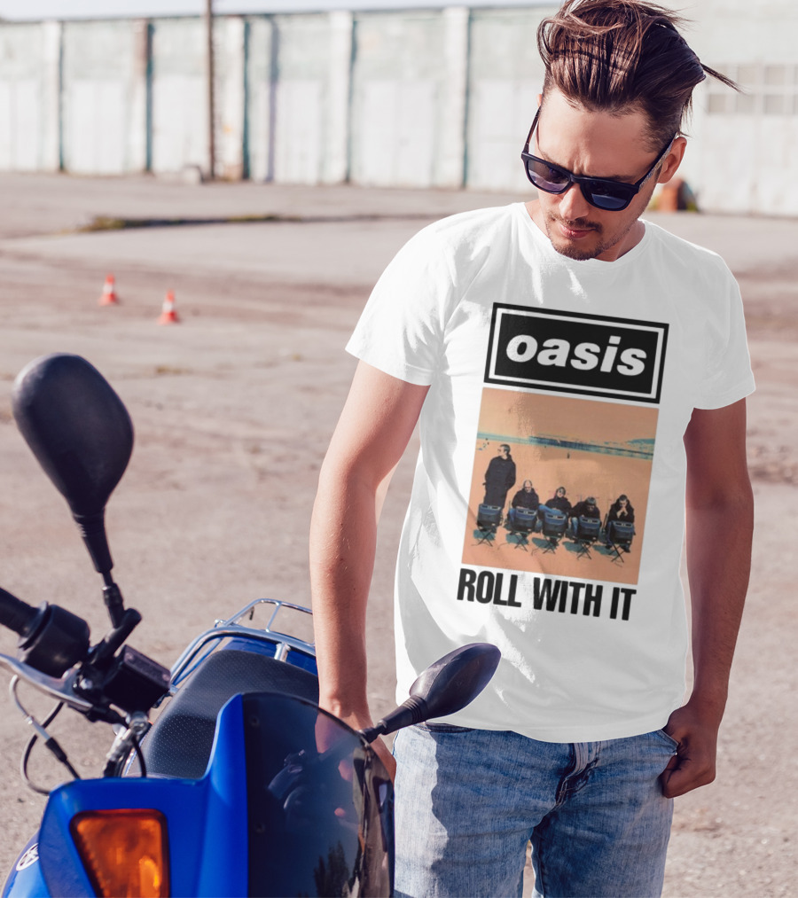 Oasis Roll With It Single Beach Scene Retro Style T-Shirt