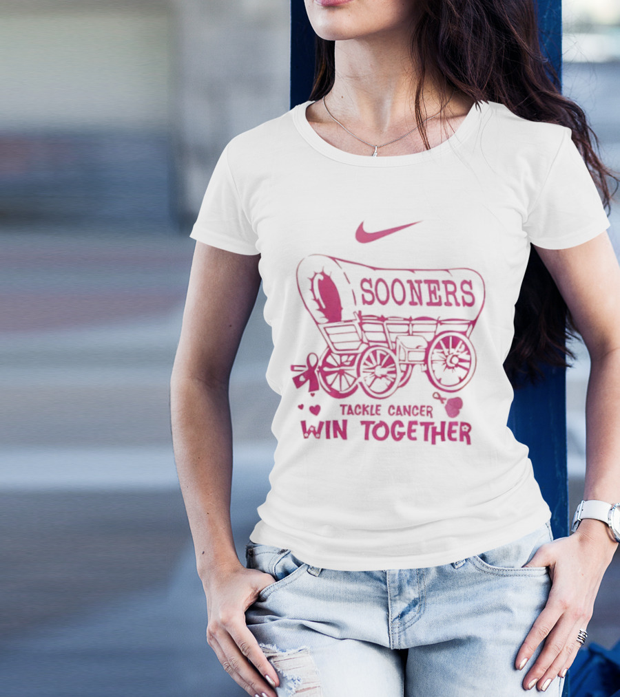 Nike Sooners Tackle Cancer Win Together Pink Wagon Breast Cancer Awareness T-Shirt