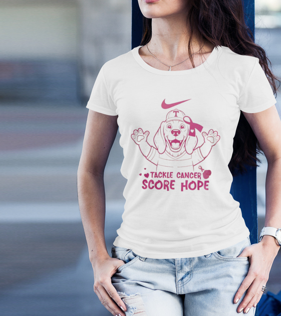 Nike Tackle Cancer Score Hope Pink Ribbon Dog Design Breast Cancer Awareness T-Shirt