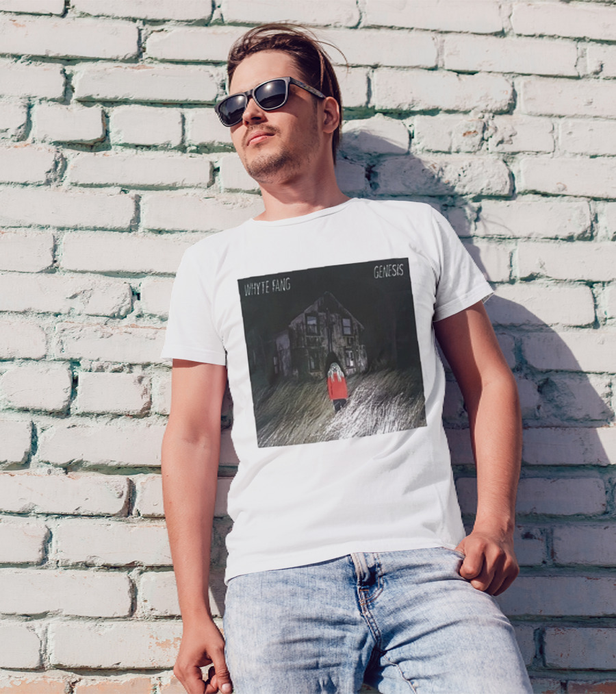 Whyte Fang Genesis Album Cover Creepy House And Figure In Red Jacket T-Shirt