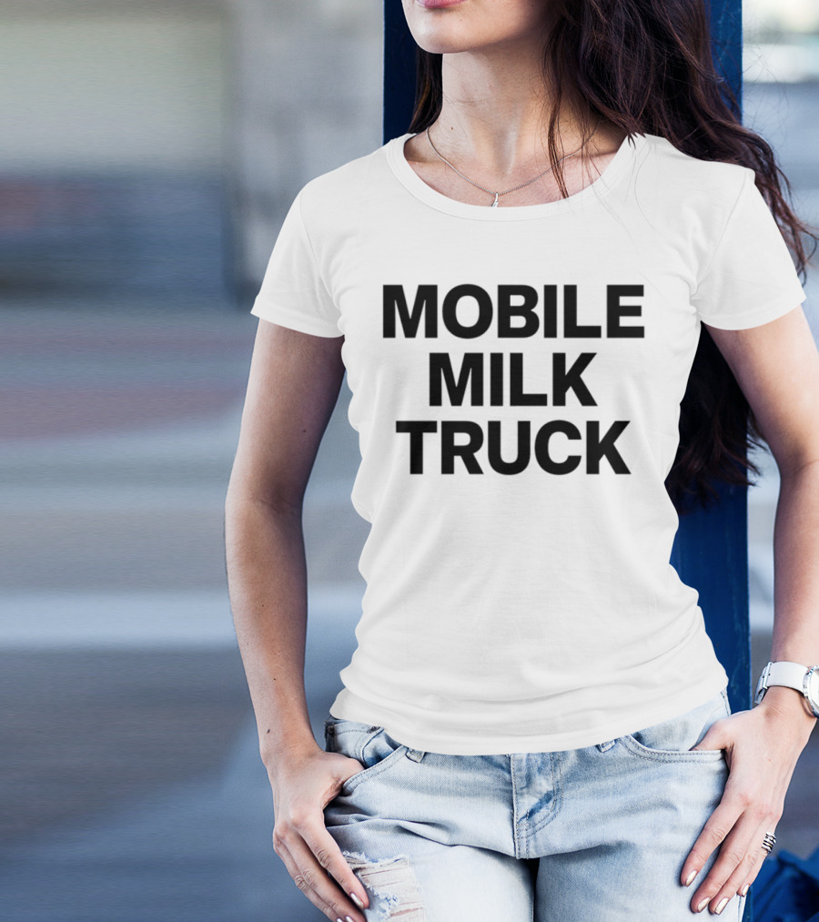 Mobile Milk Truck Dairy Time Bulldog Cartoon T-Shirt