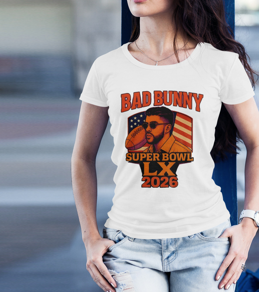 Bad Bunny Super Bowl LX 2026 American Flag Football Graphic T-Shirt