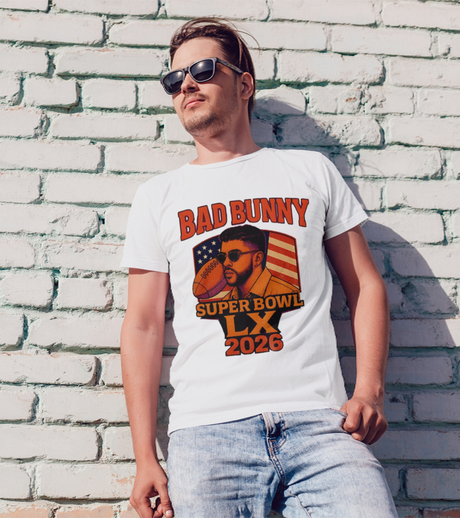 Bad Bunny Super Bowl LX 2026 American Flag Football Graphic T-Shirt