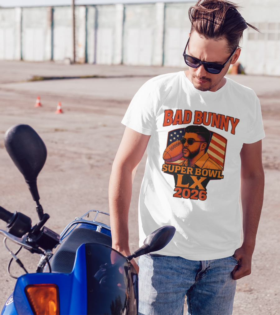 Bad Bunny Super Bowl LX 2026 American Flag Football Graphic T-Shirt