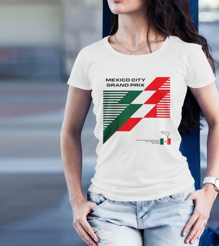 Mexico City Grand Prix Racing Stripes Emblem Green Red Flag T-Shirt