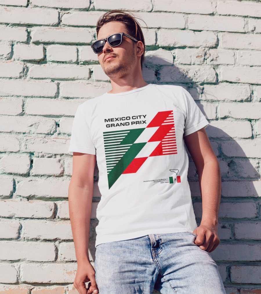 Mexico City Grand Prix Racing Stripes Emblem Green Red Flag T-Shirt