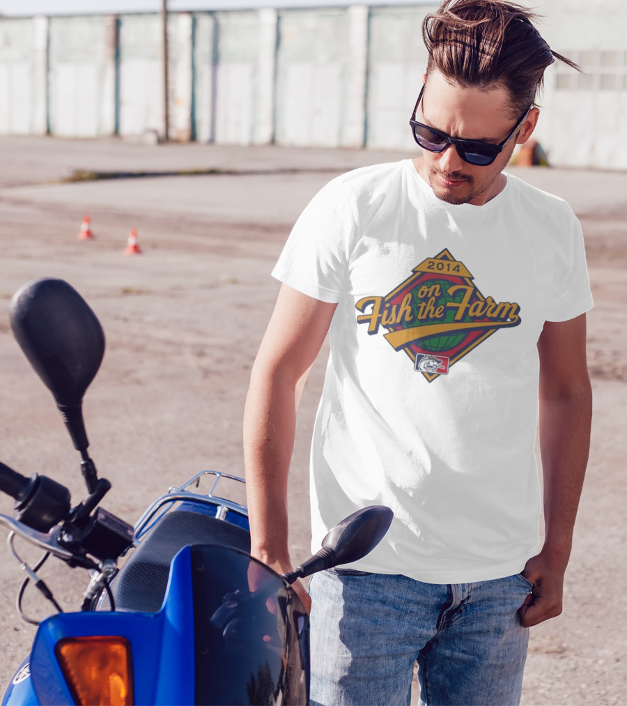 2014 Fish On The Farm Baseball With Global Earth And Whale Symbol T-Shirt