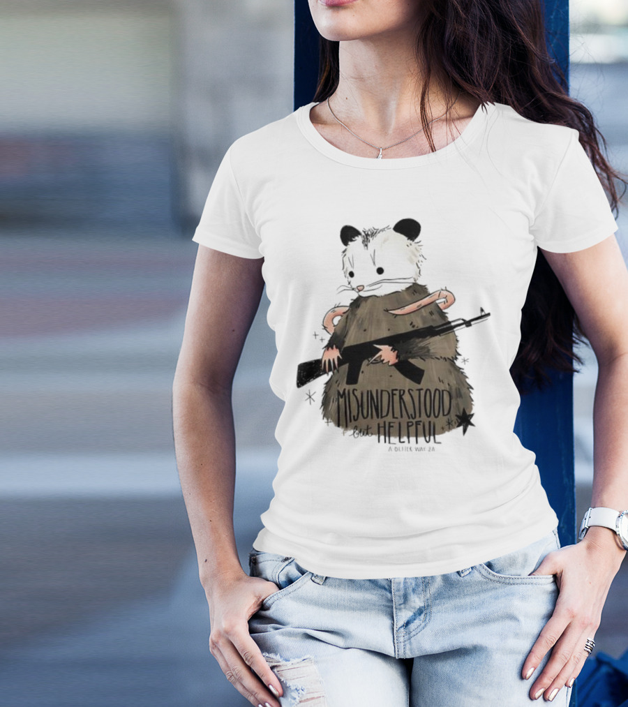 Misunderstood But Helpful Opossum With Rifle Artwork T-Shirt