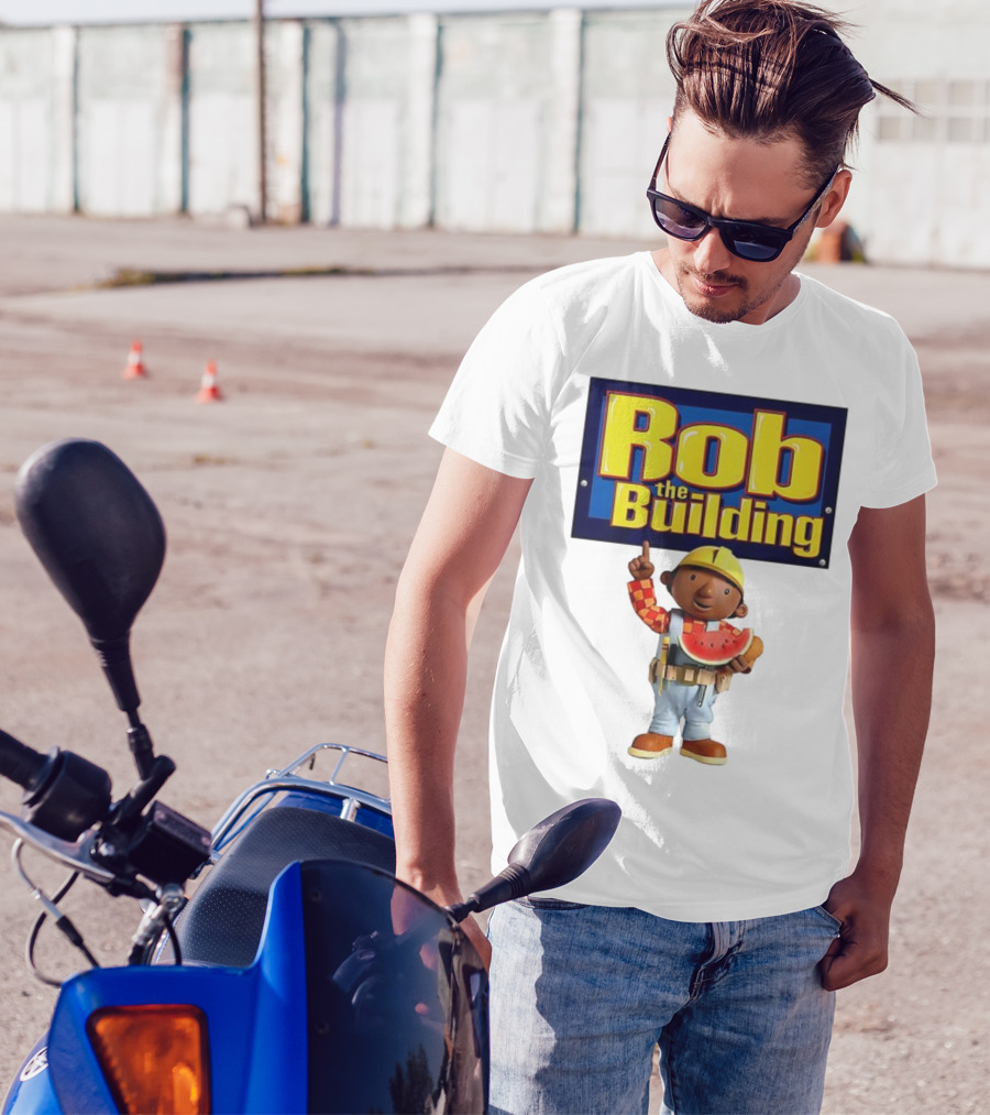 Rob The Building Cartoon Construction Character Eating Watermelon T-Shirt