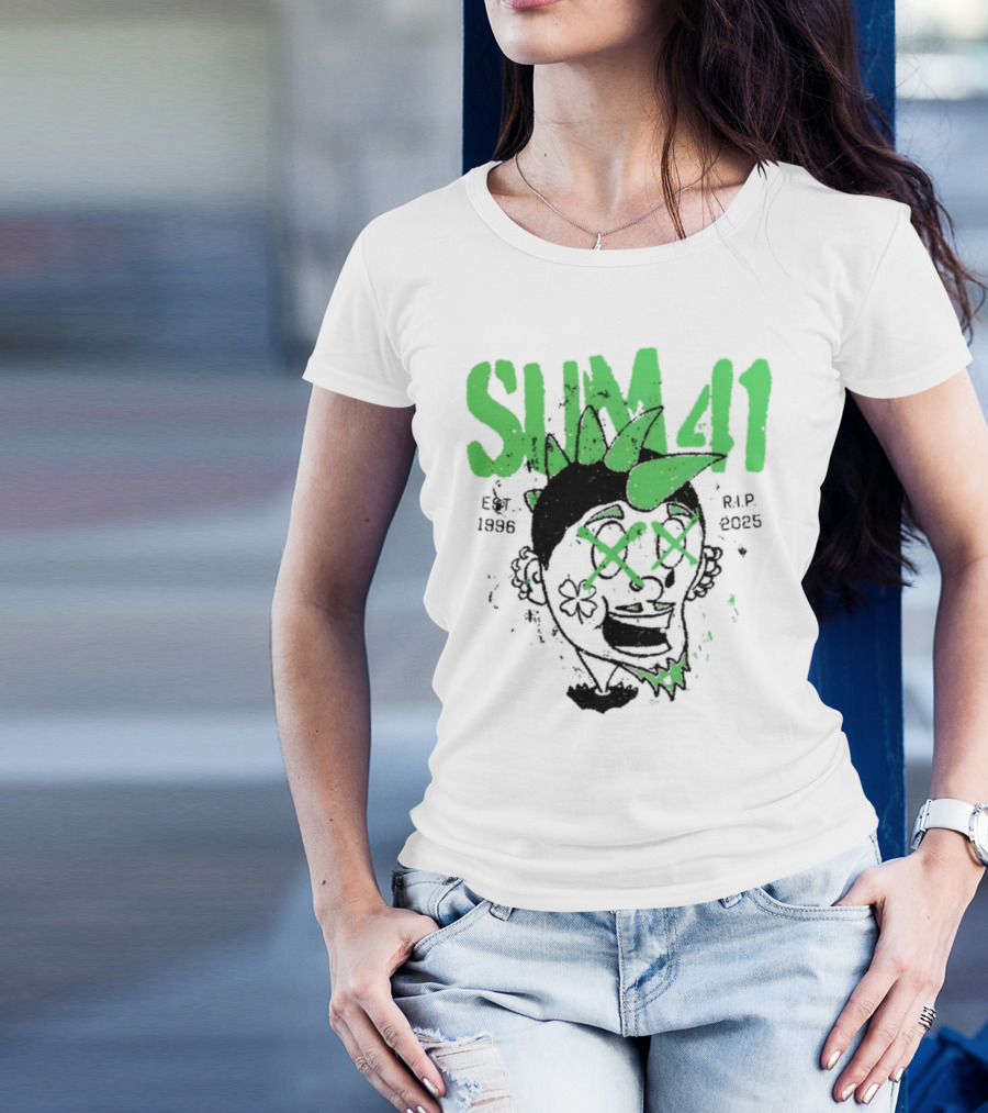 Sum41 St Patrick's Day Punk Skull Green Spikes T-Shirt