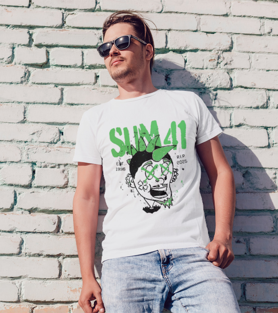 Sum41 St Patrick's Day Punk Skull Green Spikes T-Shirt