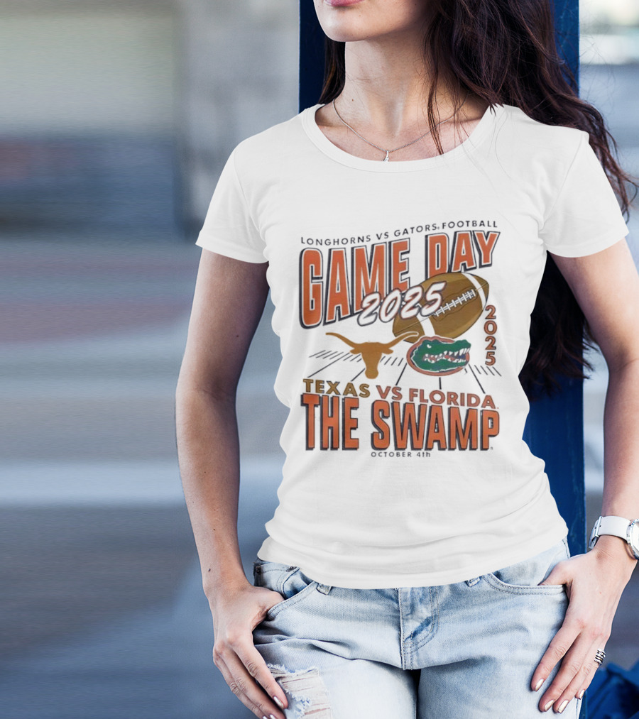 Longhorns Vs Gators Football Game Day 2025 Texas Vs Florida The Swamp October 4th T-Shirt