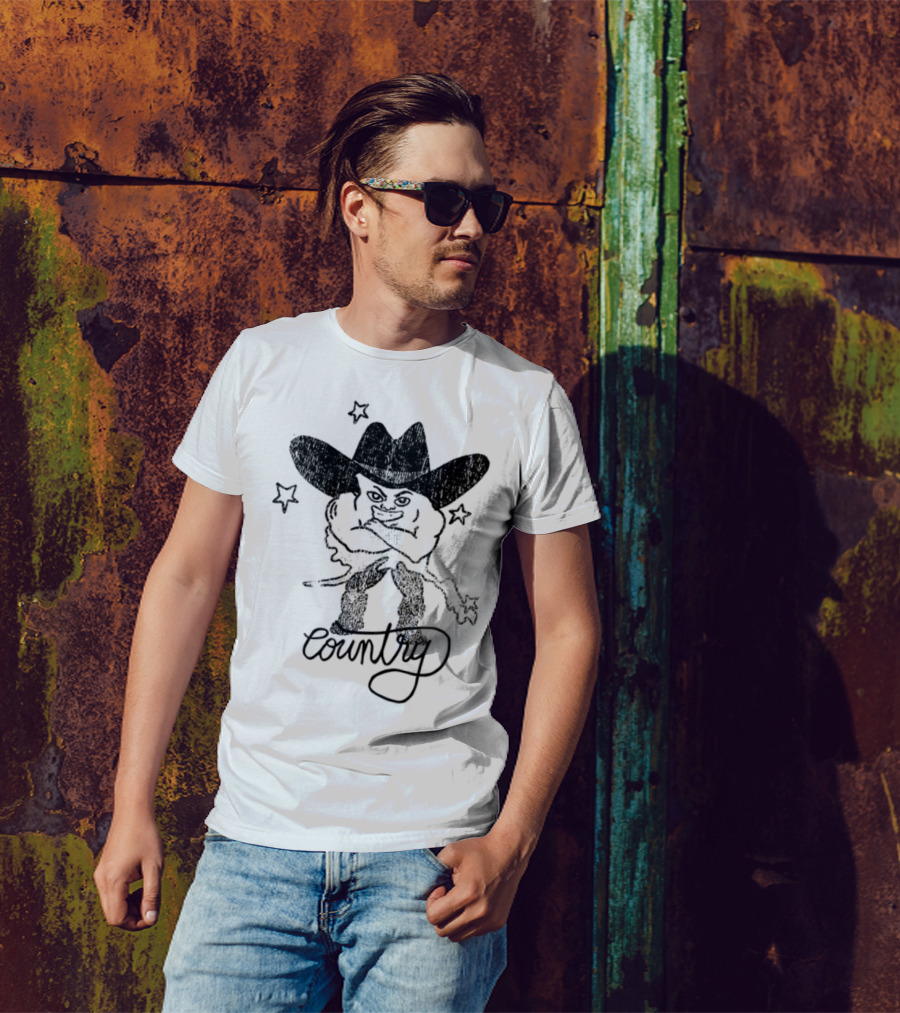 Weird Guy Cowboy With Guitar Retro Style T-Shirt