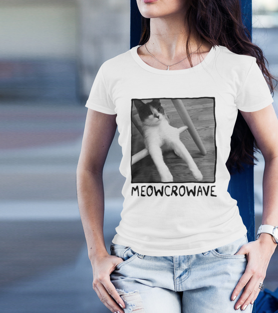 Meowcrowave Cat Humor With Cute Black And White Cat Image T-Shirt