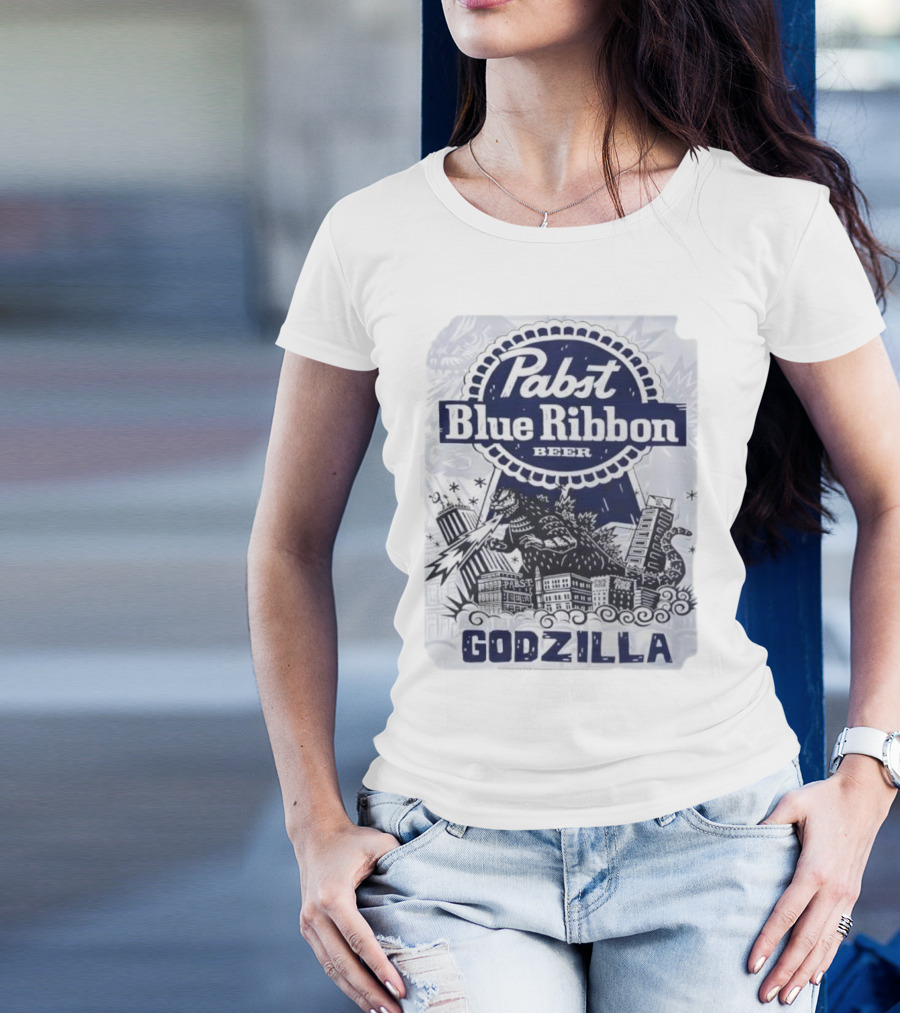 Pabst Blue Ribbon Beer Godzilla Monster Rampage Retro T-Shirt