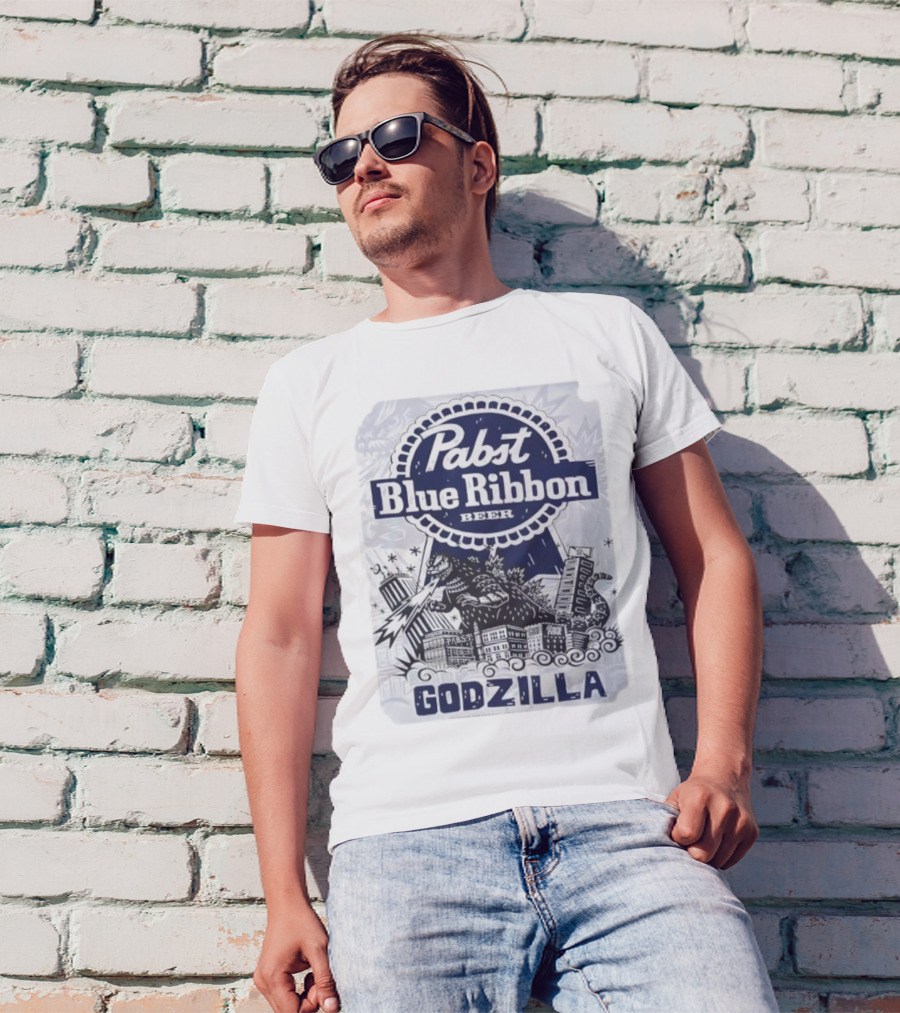 Pabst Blue Ribbon Beer Godzilla Monster Rampage Retro T-Shirt