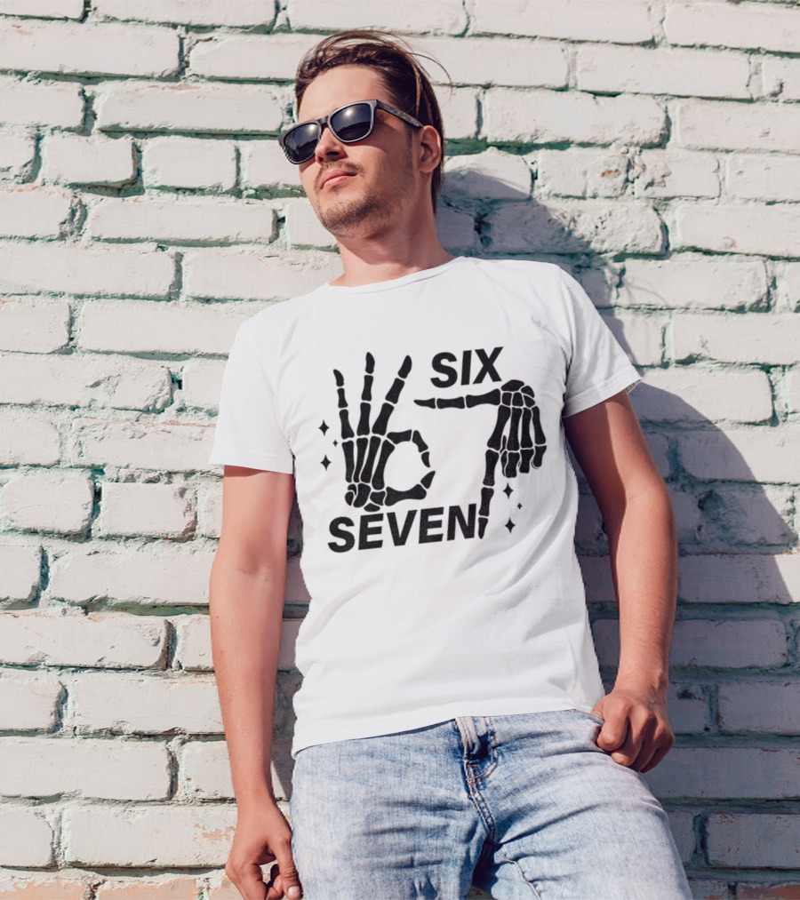 Six Seven Meme Skeleton Hands Funny Halloween T-Shirt