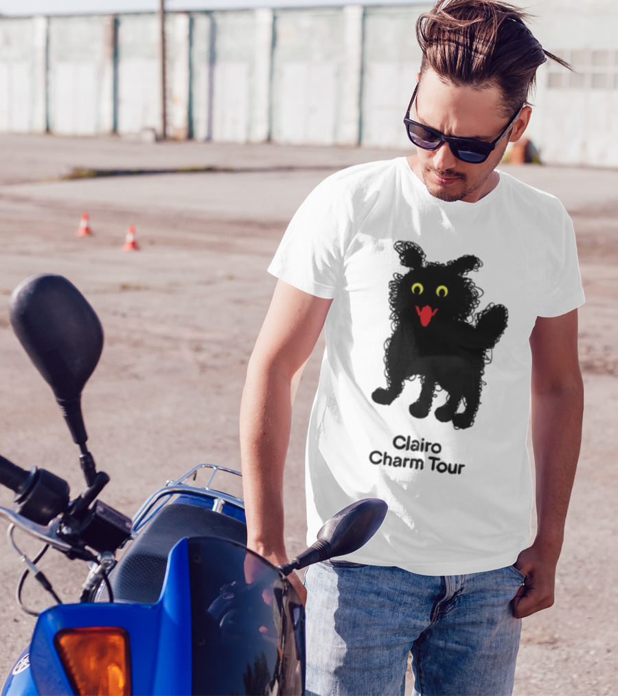 Clairo Charm Tour Yellow Eyes Red Tongue Fuzzy Cat T-Shirt