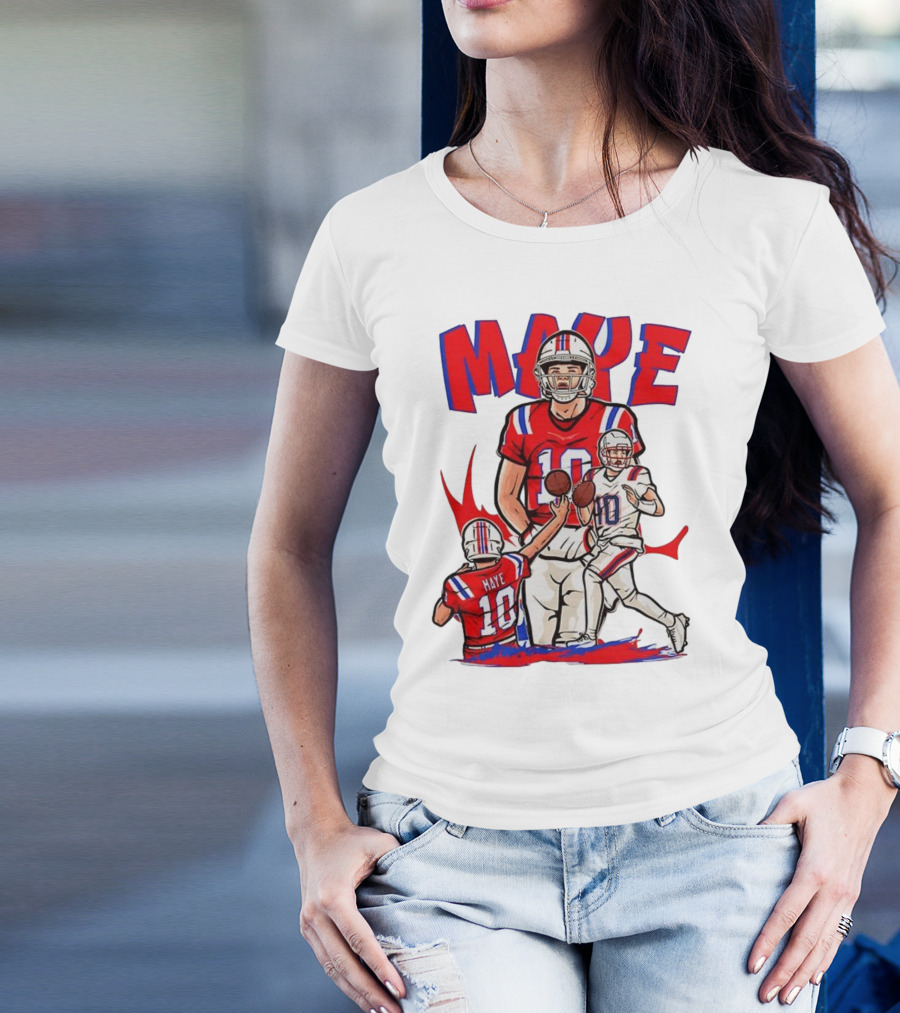 Drake Maye 10 New England Patriots Football Cartoon Style T-Shirt