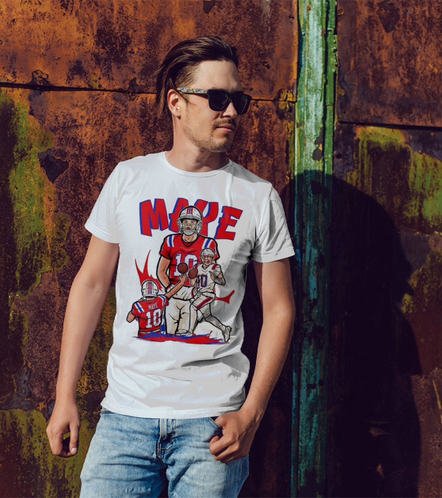Drake Maye 10 New England Patriots Football Cartoon Style T-Shirt