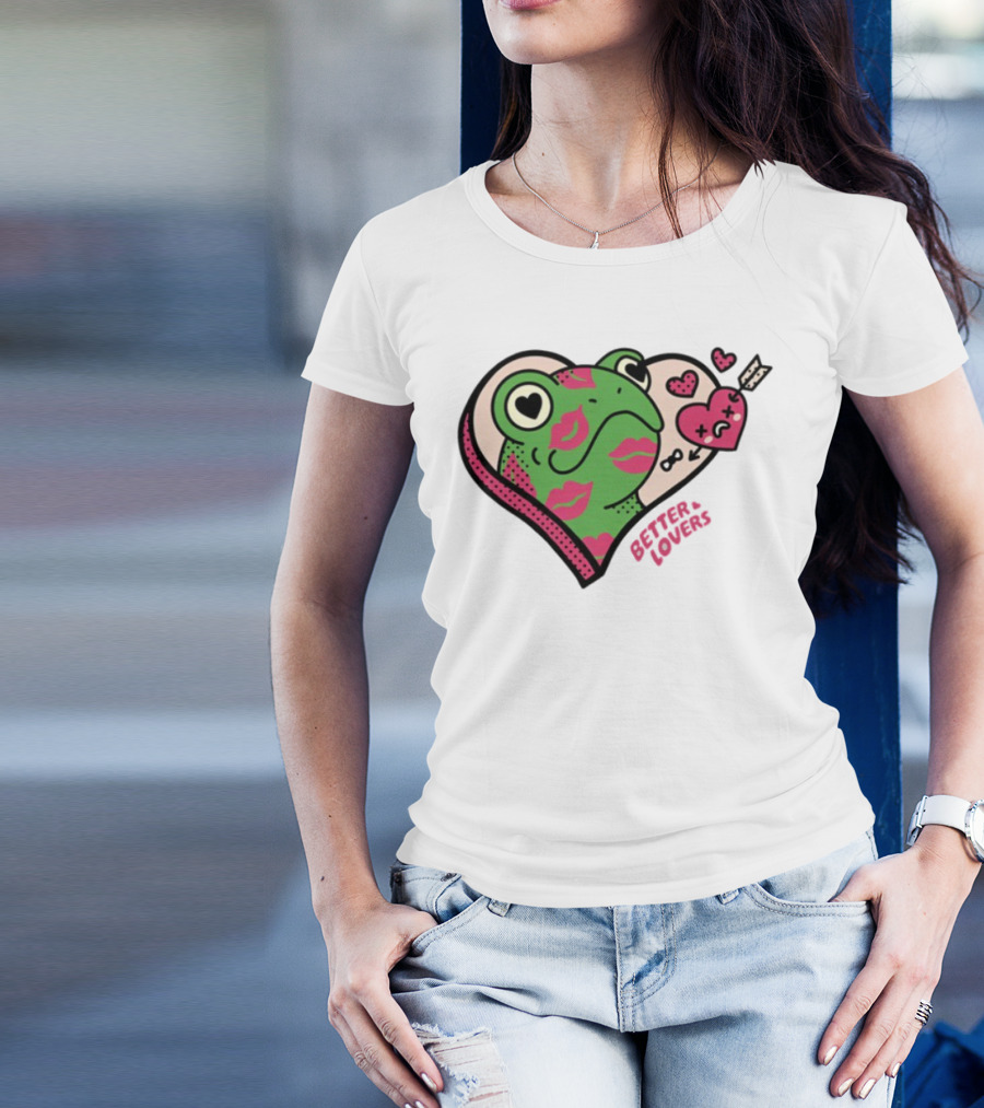 Better Lovers Love Frogs Heart Kisses Fun Graphic T-Shirt