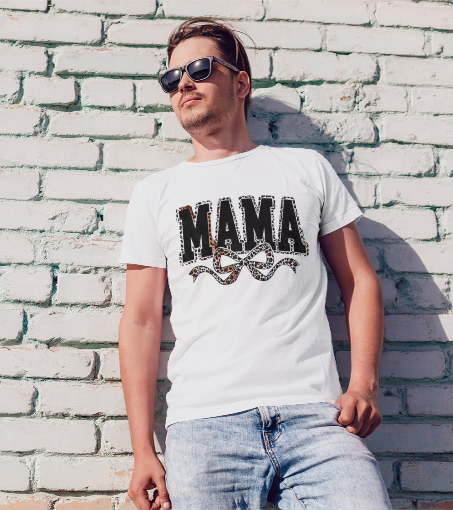 Mama Leopard Print Coquette Bow T-Shirt