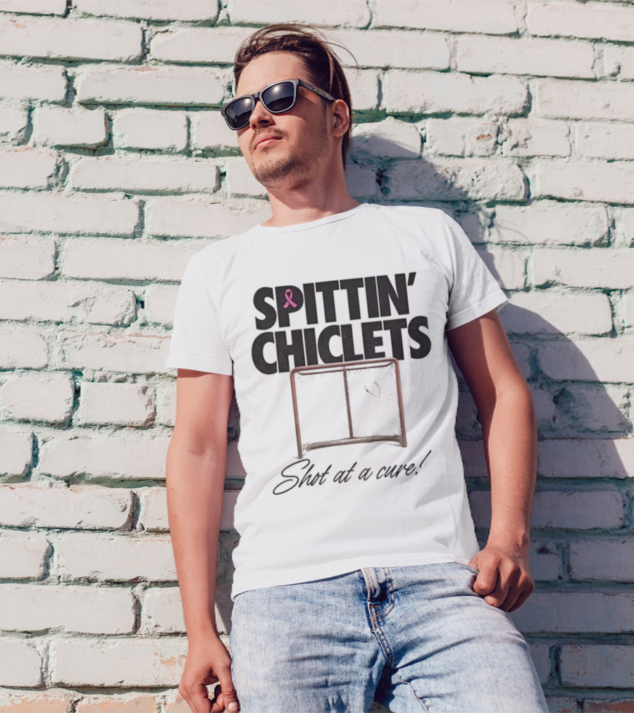 Spittin’ Chiclets Shot At A Cure Hockey Net Pink Ribbon T-Shirt