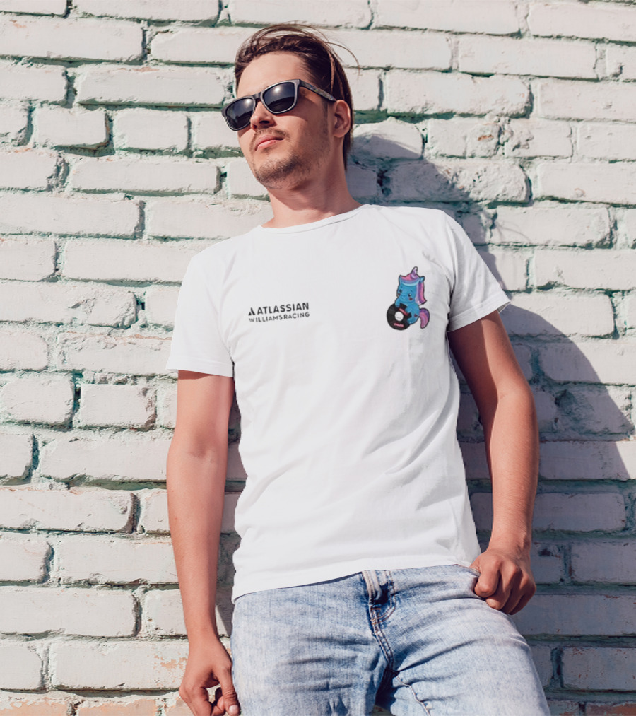 Atlassian Williams Racing Powered By Sparkles Signature Racing Unicorn In Helmet T-Shirt