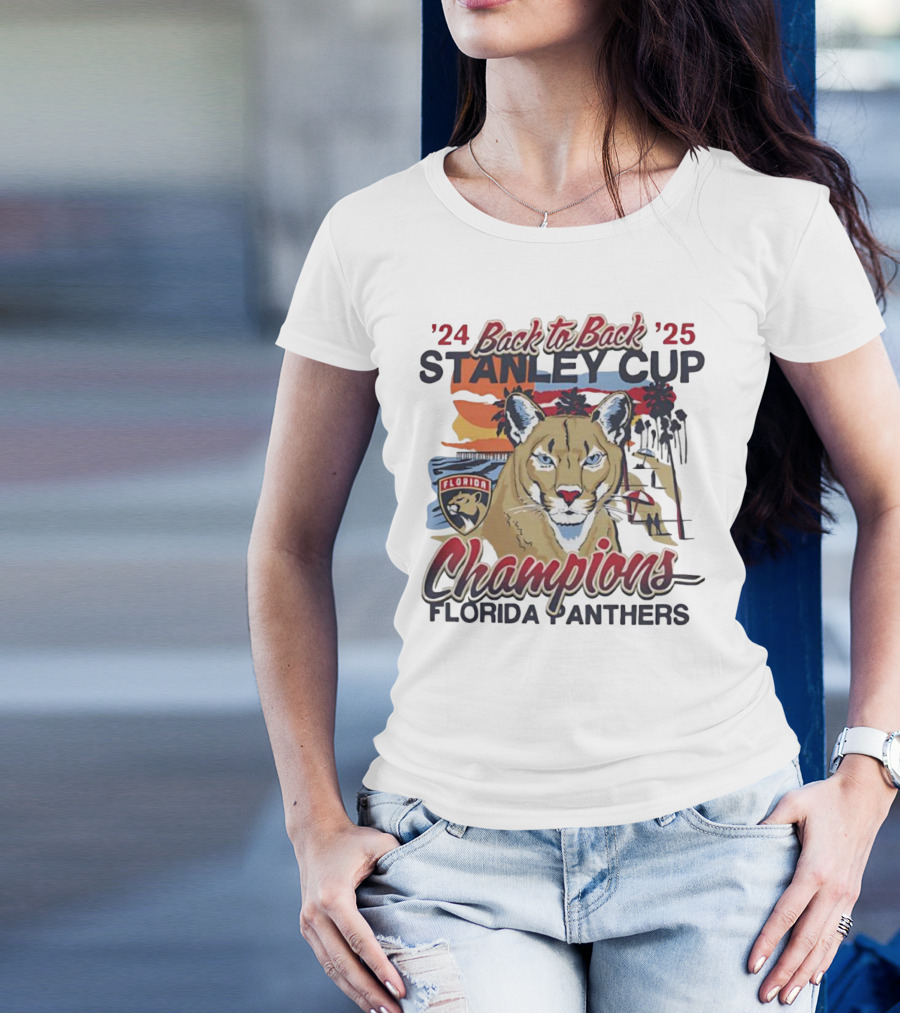 Florida Panthers Back To Back 2024 2025 Stanley Cup Champions Sunset Franklin T-Shirt